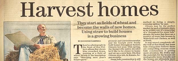 A newspaper article featuring Harvest homes