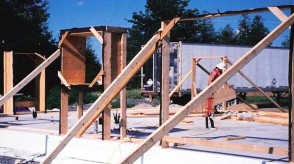 Photo of construction of straw bale home using Nebraska method